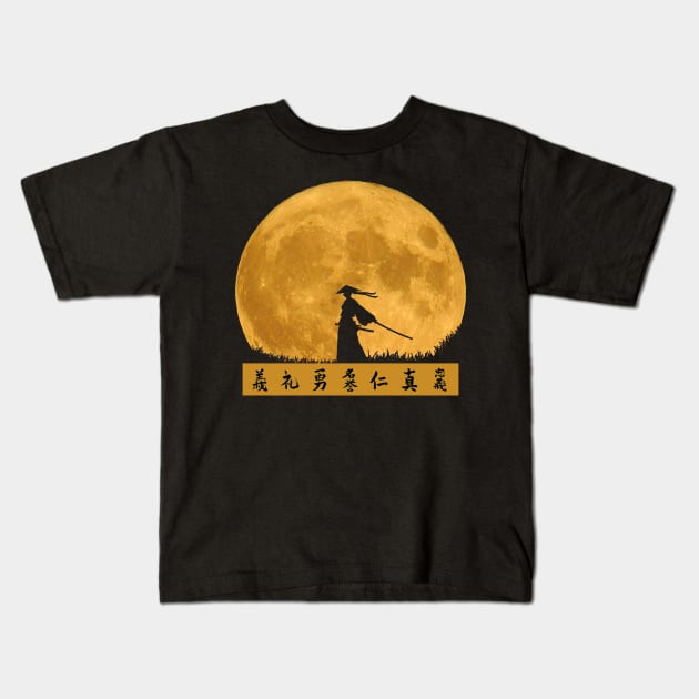 Samurai in the Moon - Japanese Anime Art Kids T-Shirt by tatzkirosales-shirt-store